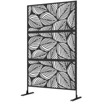 Outsunny Gartensichtschutz 122x198cm Balkon Sichtschutz Blättermuster Stahl Trennwand & Ständer Raumteiler Schwarz   Aosom.de von Outsunny