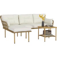 Outsunny Gartensofa-Ecke 4 Personen 3-teilig mit 1 Couchtisch Kissen hoher Komfort inklusive geflochtenes Rattan Creme   Aosom von Outsunny