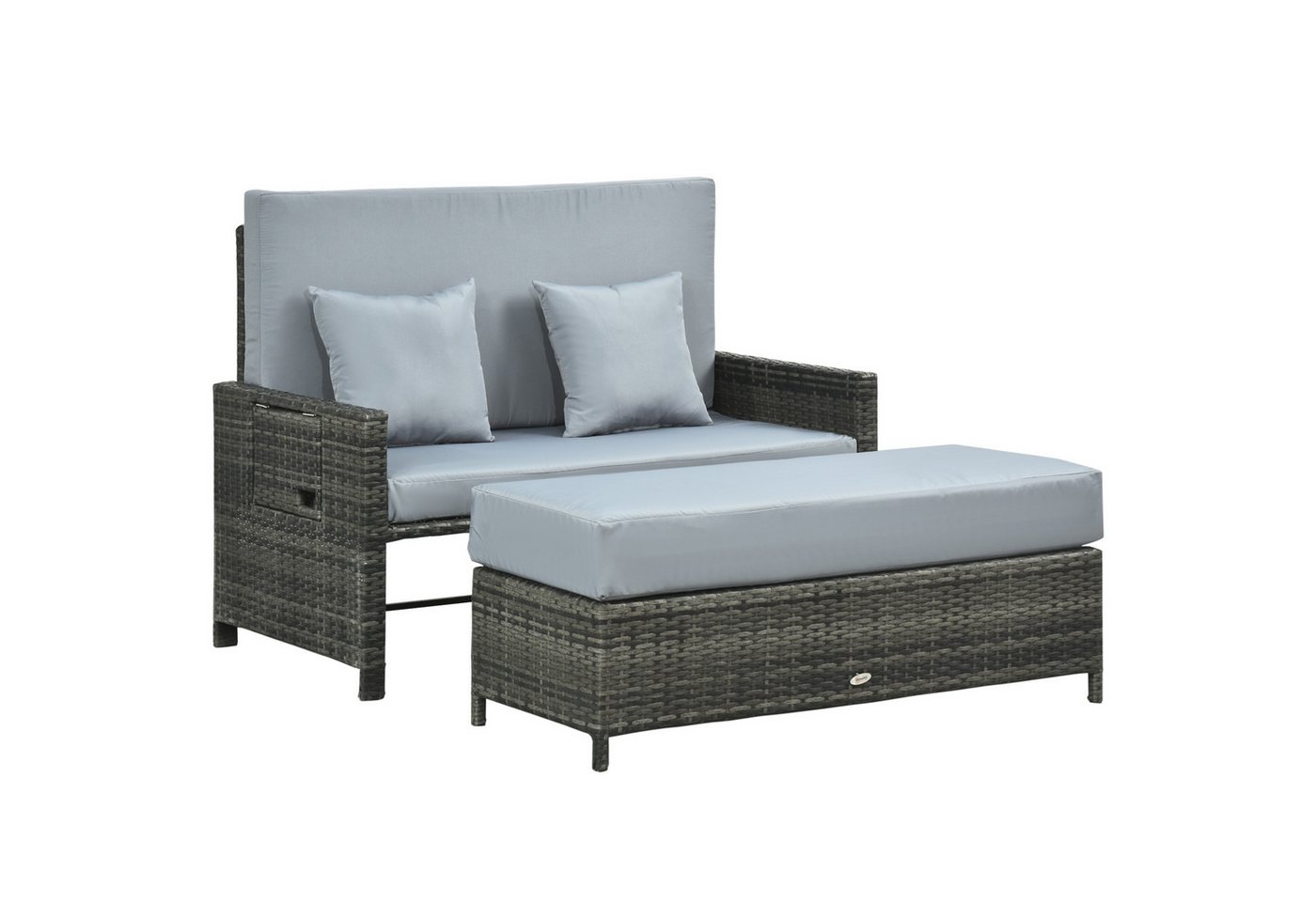 Outsunny Gartensofa Polyrattan Lounge-Sofa Zweisitzer-Gartensofa mit Liegefunktion, Polyrattan Lounge-Sofa 2 Teile, Polyrattan Lounge-Sofa 2-Sitzer Set Gartenliege Hocker Grau Outsunny Gartensofa Polyrattan Lounge-Sofa Zweisitzer-Gartensofa mit Liegefunktion, Polyrattan Lounge-Sofa 2 Teile, Polyrattan Lounge-Sofa 2-Sitzer Set Gartenliege Hocker Grau von Outsunny