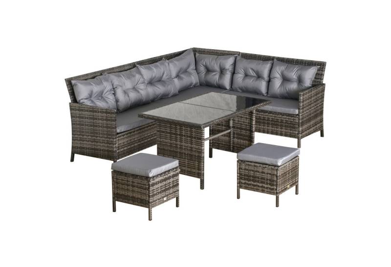 Outsunny Gartensofa Sitzgarnitur Sitzgruppe, Sitzgarnitur Sitzgruppe 18 Teile, 6 tlg.Polyrattan Sitzgruppe Sofagarnitur Gartenset Sessel Hocker Set von Outsunny