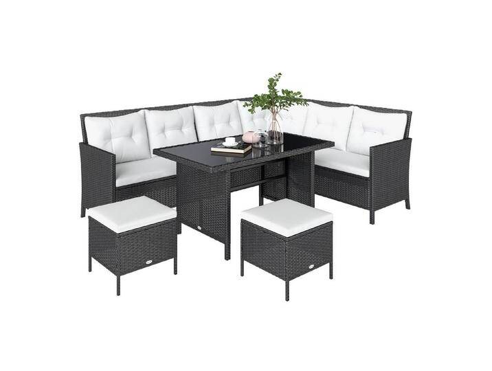 Outsunny Gartensofa Sitzgarnitur Sitzgruppe, Sitzgarnitur Sitzgruppe 18 Teile, 6 tlg.Polyrattan Sitzgruppe Sofagarnitur Gartenset Sessel Hocker Set von Outsunny