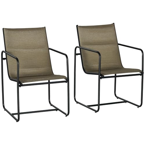 Outsunny Gartenstühle 2er-Set, Gartensessel Set mit Armlehne, Terrassenstuhl, Balkonstuhl, Mesh, Stahl, Braun, 54 x 66,5 x 88 cm von Outsunny