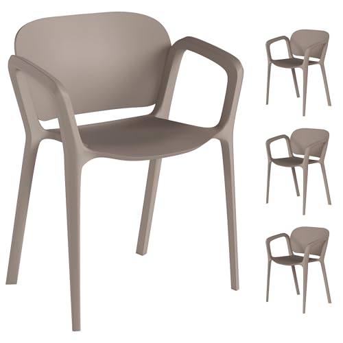 Outsunny Gartenstuhl 4er Set wetterfest Gartenstühle aus Kunststoff Stapelstuhl mit Armlehne Rückenlehne stapelbar Terrassenstuhl bis 120 kg belastbar Gartenmöbel für Hinterhof, Garten, Balkon Grau von Outsunny