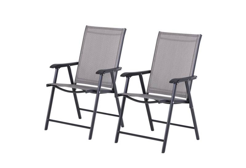 Outsunny Gartenstuhl mit Armlehne 2er Set Campingstuhl Angelstuhl (Klappstuhl mit Armlehne, 2 St), Metall, Grau, 58 x 64 x 94 cm von Outsunny