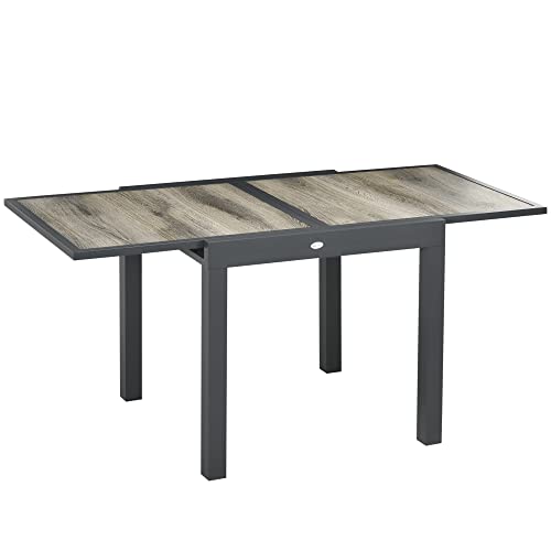 Outsunny Gartentisch, Esstisch für Garten mit Ausziehbarer Tischplatte, Terrassentisch mit Holzoptik, Balkontisch aus Alu, Beige+Grau, 160 x 80 x 75cm von Outsunny