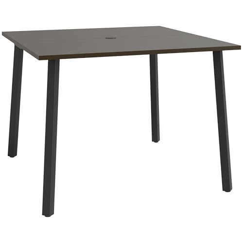 Outsunny Gartentisch, Quadratischer Terrassentisch mit Schirmloch, Balkontisch für 4 Personen, Esstisch für Garten Stahl, 100 x 100 x 72 cm Braun von Outsunny