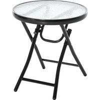 Outsunny Runder Beistelltisch Klapptisch Gartentisch mit Glasplatte Ø45cm aus Metall Schwarz für Balkon & Terrasse   Aosom.de von Outsunny