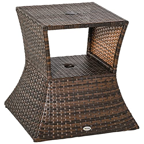 Outsunny Gartentisch Beistelltisch Sonnenschirmständer Gartenmöbel Terrasse Polyrattan Braun 54 x 54 x 55 cm von Outsunny