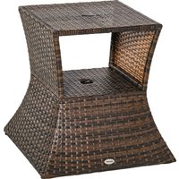 Outsunny Gartentisch Beistelltisch Sonnenschirmständer Gartenmöbel Terrasse Polyrattan Braun 54 x 54 x 55 cm von Outsunny