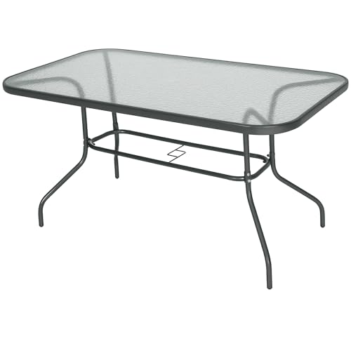 Outsunny Gartentisch Bistrotisch Balkontisch Garten Beistelltisch Bistrotisch Gartenmöbel mit Glasplatte Schirmloch Hartglas + Metall Carbongrau 140 x 80 x 70 cm von Outsunny