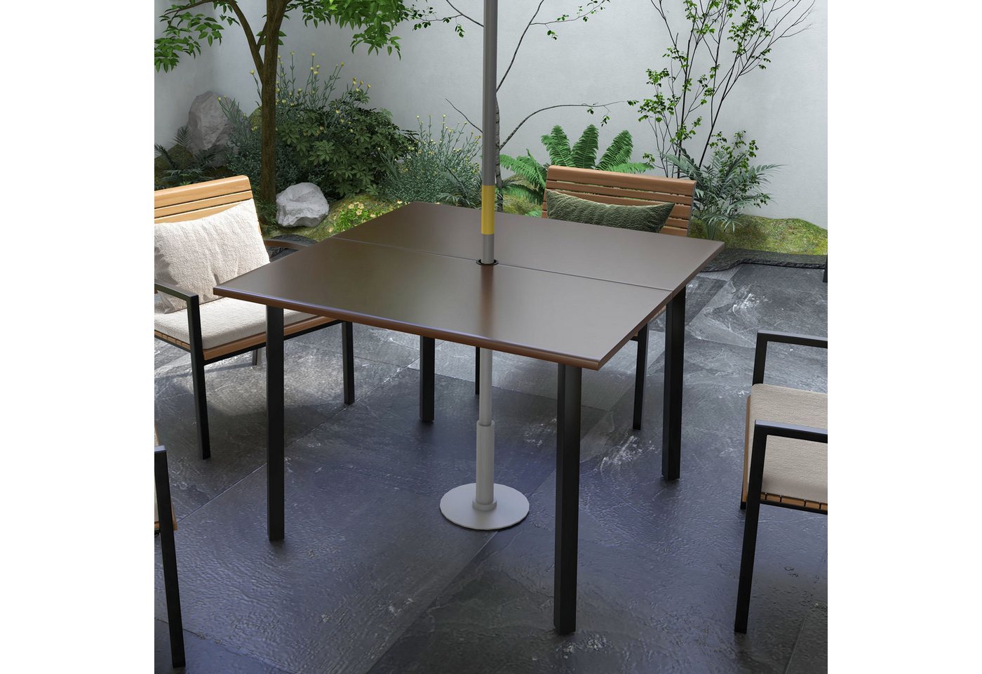 Outsunny Gartentisch Esstisch für 4 Personen mit Schirmloch (Terrassentisch, 1-St., Balkontisch), Stahl, Braun, 100 x 100 x 72 cm von Outsunny