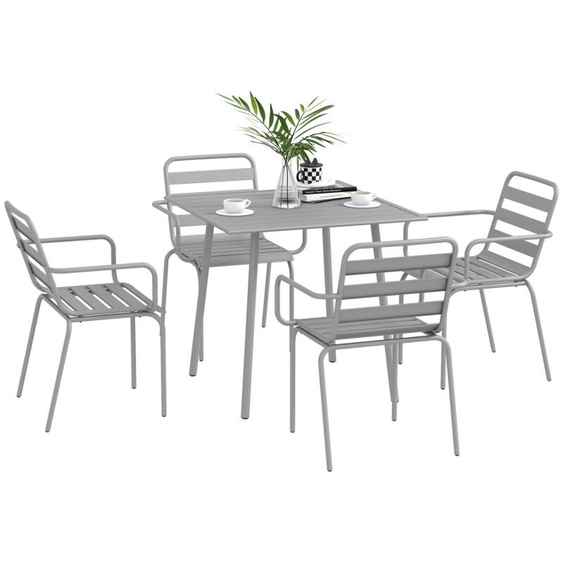 Outsunny Gartentisch Set  Sitzgruppe Stahl Hellgrau 80B x 80T x 74H cm von Outsunny