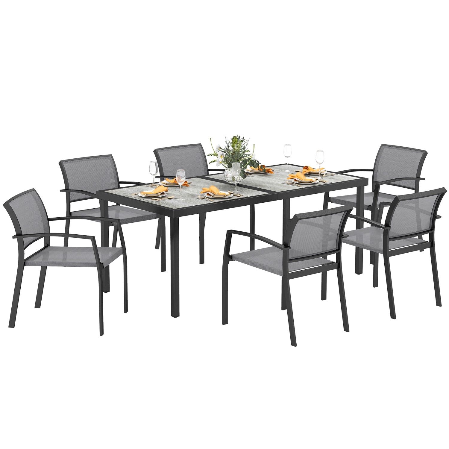 Outsunny Gartentisch Set Stahl Kunststoff Grau 180L x 87B x 72H cm Outsunny Gartentisch Set Stahl Kunststoff Grau 180L x 87B x 72H cm von Outsunny