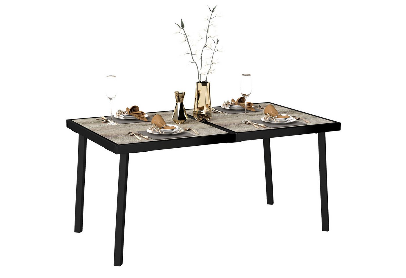 Outsunny Gartentisch Terrassentisch für 6 Personen mit Holzoptik (Balkontisch, 1-St., Esstisch für Garten), Stahlgestell, Grau, 145 x 85 cm von Outsunny