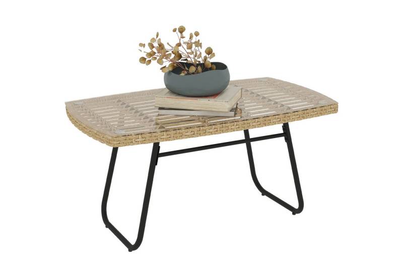 Outsunny Gartentisch UV-beständig, mit Glasplatte (Beistelltisch aus Polyrattan, 1-St., rechteckiger Terrassentisch), 90 x 50 x 45 cm, für Garten, Terrasse, Balkon Naturholz von Outsunny