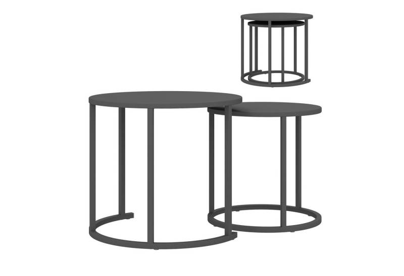 Outsunny Gartentisch aus Stahl, platzsparend (2er Set Beistelltisch, 2-St., stapelbar rund Balkontisch), für Wohnzimmer Büro Outdoor Indoor Dunkelgrau von Outsunny