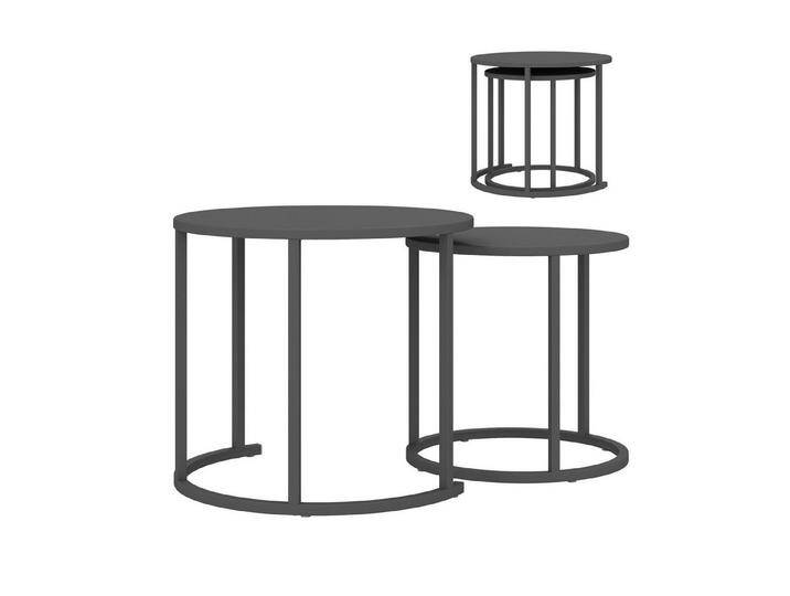 Outsunny Gartentisch aus Stahl, platzsparend (2er Set Beistelltisch, 2-St., stapelbar rund Balkontisch), für Wohnzimmer Büro Outdoor Indoor Dunkelgrau von Outsunny