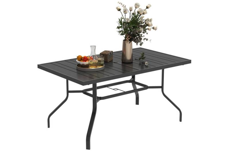 Outsunny Gartentisch mit Schirmloch, Latten-Design (wetterfest Balkontisch, 1-St., rechteckig Beistelltisch), 152 x 90 cm, für Garten, Balkon, Schwarz von Outsunny