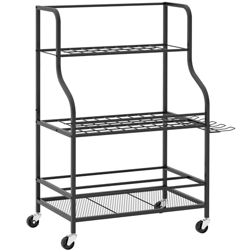Outsunny Gartenwerkzeug-Organizer 3-stufig Gartengeräte Ständer mit Haken Gartenwerkzeugständer bis 40 kg belast Gerätehalter Mehrzweck Besenhalter für Garage, Schuppen, 77x40x97cm Schwarz von Outsunny