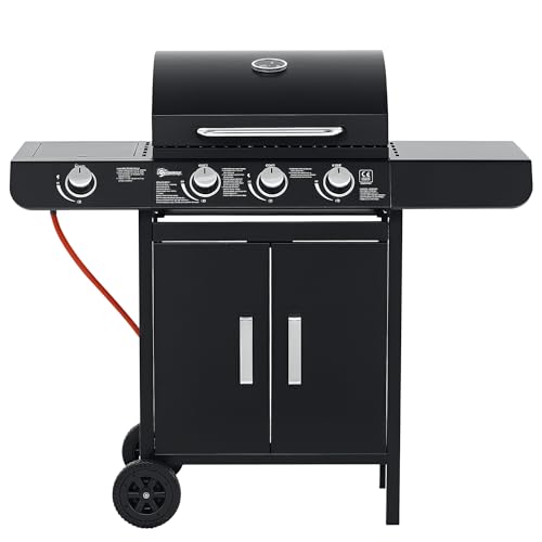 Outsunny Gasgrill 11,6 KW Grillwagen inkl 4 Edelstahl-Brenner Thermometer Kochplatte Flaschenöffner Seitenablagen,BBQ Gartengrill für Balkon 110 x 50 x 100 cm Outsunny Gasgrill 11,6 KW Grillwagen inkl 4 Edelstahl-Brenner Thermometer Kochplatte Flaschenöffner Seitenablagen,BBQ Gartengrill für Balkon 110 x 50 x 100 cm von Outsunny