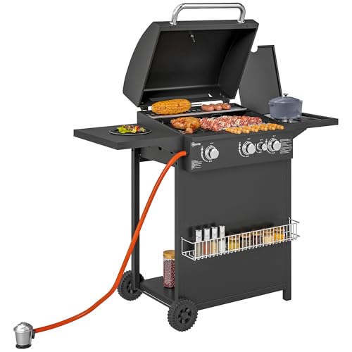 Outsunny Gasgrill 9,5 KW Grillwagen inkl 4 Brenner Seitenkocher Druckminderer Gasschlauch Rolle, BBQ Gartengrill mit 2 Heizzonen Deckel Seitenablagen Thermometer Grill für Balkon 123x57x98 cm Outsunny Gasgrill 9,5 KW Grillwagen inkl 4 Brenner Seitenkocher Druckminderer Gasschlauch Rolle, BBQ Gartengrill mit 2 Heizzonen Deckel Seitenablagen Thermometer Grill für Balkon 123x57x98 cm von Outsunny