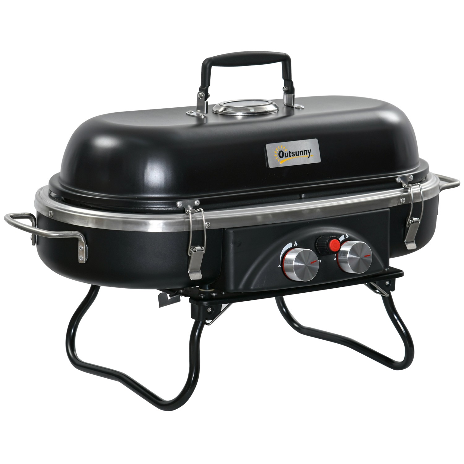 Outsunny Gasgrill Klappbar BBQ Gartengrill Metall Edelstahl Schwarz Outsunny Gasgrill Klappbar BBQ Gartengrill Metall Edelstahl Schwarz von Outsunny