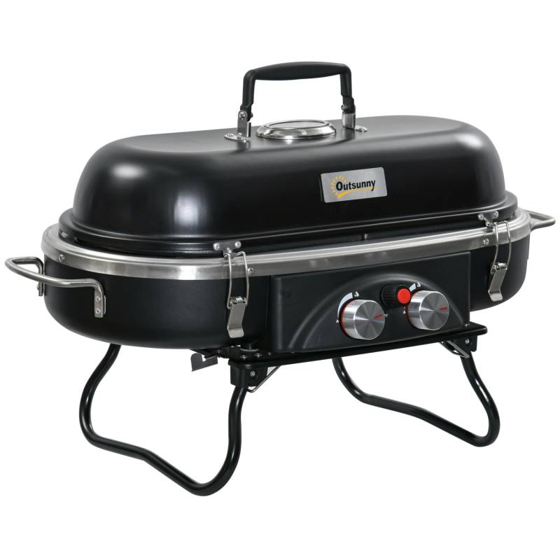 Outsunny Gasgrill Klappbar BBQ Gartengrill Metall Edelstahl Schwarz von Outsunny