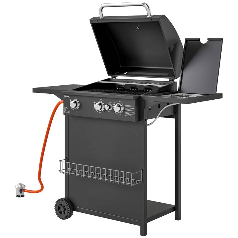 Outsunny Gasgrill Stahl Kunststoff Schwarz 123L x 57B x 98H cm von Outsunny