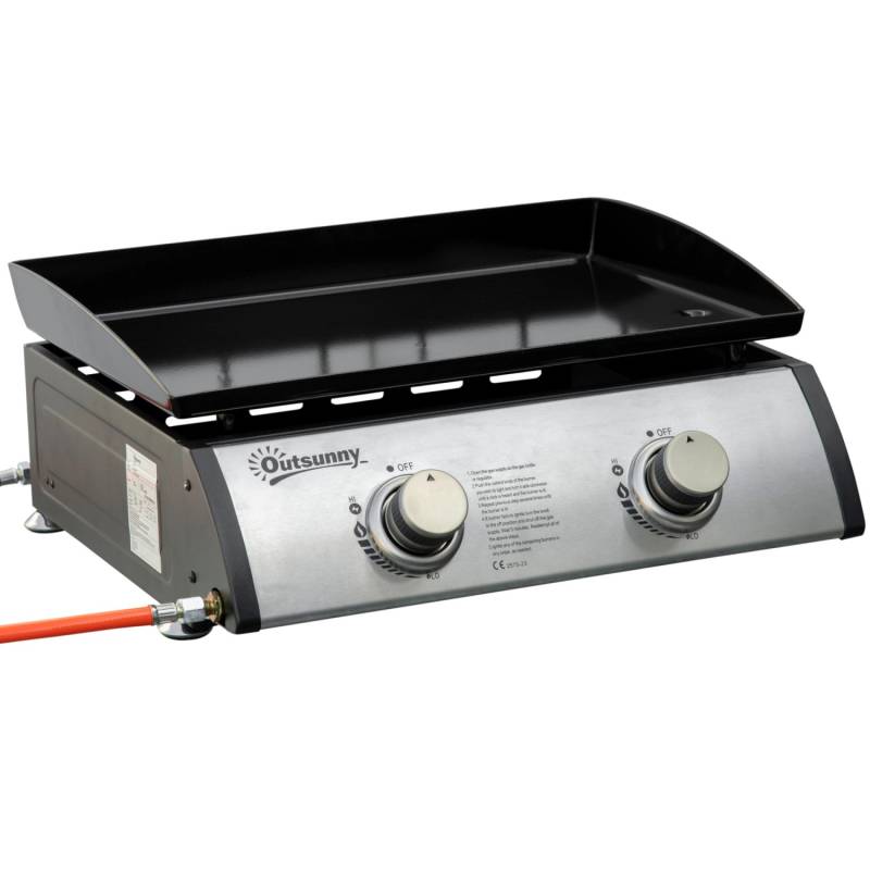 Outsunny Gasgrill mit 2 Brennern Stahl Emailliertes Eisen Silber von Outsunny