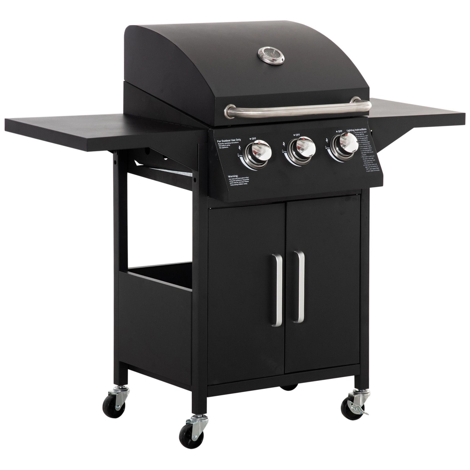 Outsunny Gasgrill mit 3 Brennern 4 Rädern Kohlenstoffstahl Schwarz Outsunny Gasgrill mit 3 Brennern 4 Rädern Kohlenstoffstahl Schwarz von Outsunny