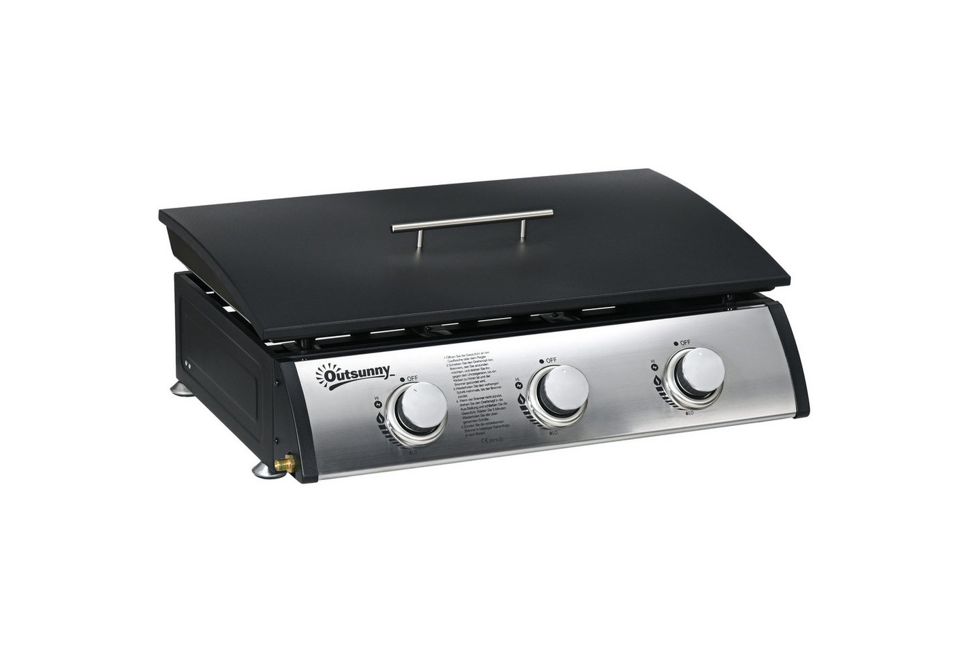 Outsunny Gasgrill mit Deckel, 3 Brennern, Fettauffangschale, antihaft-Platte, Tischgasgrill, Tischgrill, für Garten, Balkon, Schwarz von Outsunny