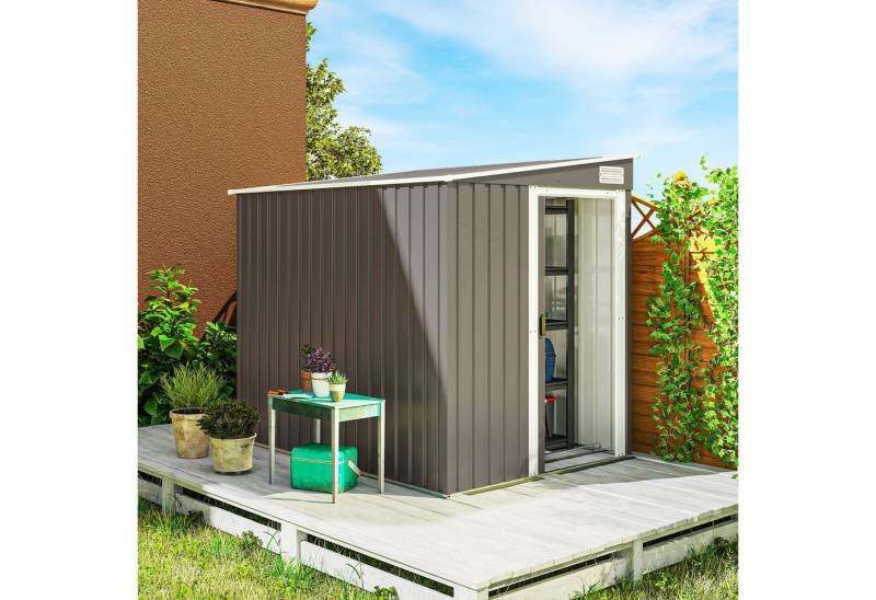 Outsunny Gerätehaus Gartenschuppen aus Metall, BxT: 154x206.5 cm, (Geräteschuppen, 1 St., Gartenhaus), Schiebetür, Belüftung, Stahl, Regale, Hellgrau von Outsunny