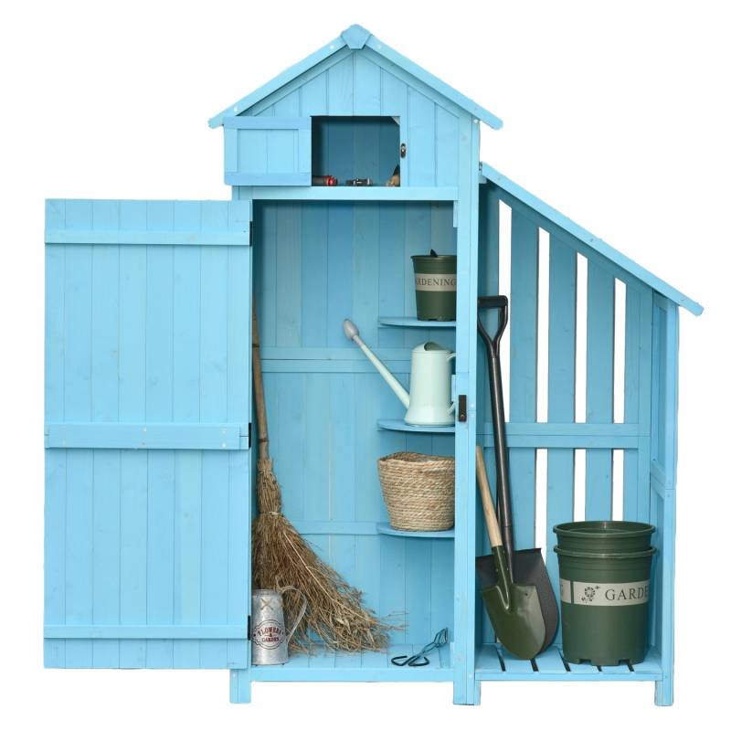 Outsunny Gerätehaus Tannenholz Himmelblau 130L x 54,5B x 180H cm von Outsunny