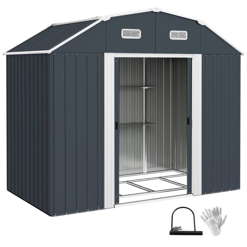Outsunny Gerätehaus Verzinkter Stahl Dunkelgrau 238L x 132B x 198,5H cm von Outsunny