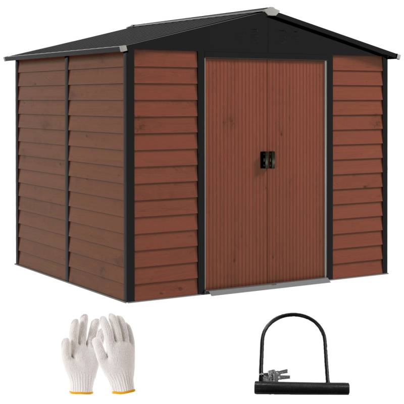 Outsunny Gerätehaus Verzinkter Stahl Teak 240L x 206B x 198H cm von Outsunny
