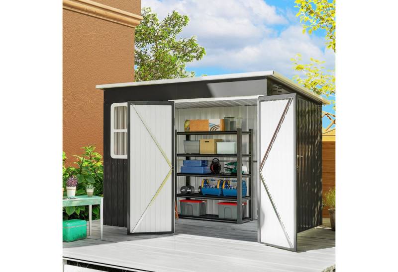 Outsunny Gerätehaus mit Fenster, Lüftungsöffnungen, breite Tür, BxT: 260x177 cm, (Metallschuppen, 1 St., Fahrradschuppen), 260 x 177 x 190 cm, Dunkelgrau von Outsunny