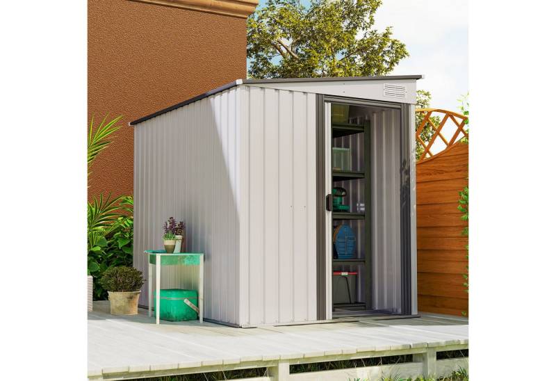 Outsunny Gerätehaus mit Pultdach, Fundament, Schiebetür, BxT: 154x206.5 cm, (Geräteschuppen 2,81m², 1 St., wetterfest Gartenhaus), für Hinterhof Außenbereich Anthrazit von Outsunny