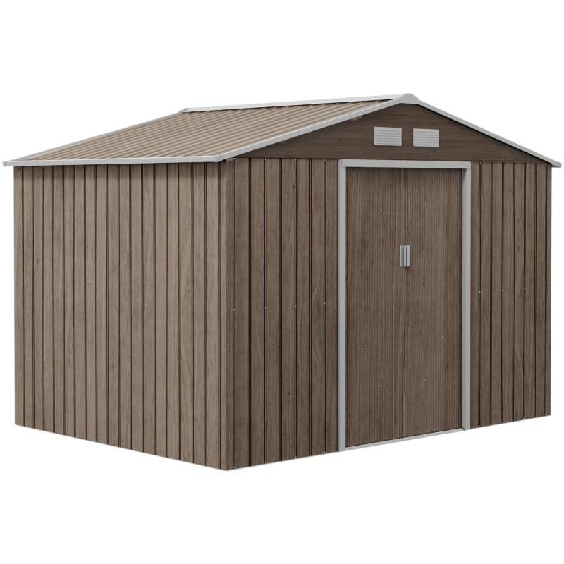 Outsunny Gerätehaus mit Pultdach Stahl Braun 277L x 195B x 192H cm von Outsunny