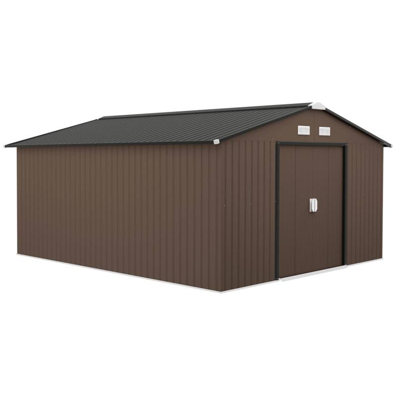 Outsunny Gerätehaus mit Pultdach Stahl Braun 340L x 386B x 200H cm von Outsunny
