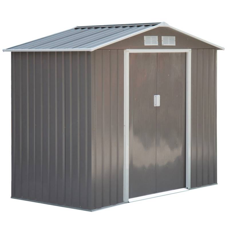 Outsunny Gerätehaus mit Pultdach Stahl Grau 213L x 130B x 185H cm von Outsunny