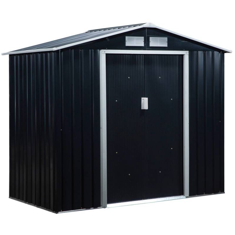 Outsunny Gerätehaus mit Pultdach Stahl Kohlegrau 213L x 130B x 185H cm von Outsunny