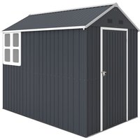 Geräteschuppen Stahl, 4㎡ Gerätehaus mit Fenster abschließbarer Gartenschrank, 259 x 172 x 222 cm Gartenhaus für Balkon, Terrasse, Dunkelgrau von Outsunny