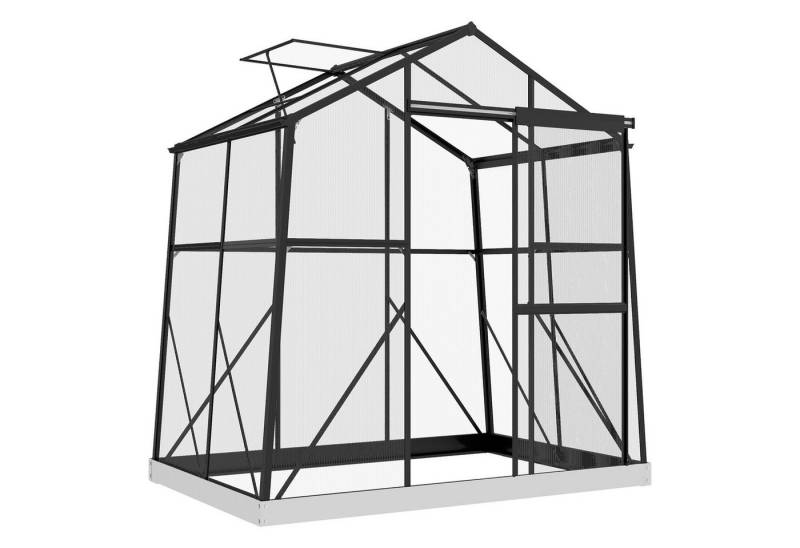 Outsunny Gewächshaus Aluminium 2,51 m² Treibhaus mit Fenster, Schiebetür, Fundament, BxTxH: 192 x 131 x 203 cm, BxLxH: 131 x 192 x 203 cm, 4 mm Wandstärke, Aufzucht Pflanzenhaus 4-St., Tomatenhaus, für Garten, Balkon, Schwarz von Outsunny