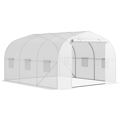 Outsunny Gewächshaus Gartentunnel ABM. 3,5L x 3l x 2H m Tür + 6 aufrollbare Fenster Verzinkter Stahl PE-Plane Hohe Dichte Weiß Outsunny Gewächshaus Gartentunnel ABM. 3,5L x 3l x 2H m Tür + 6 aufrollbare Fenster Verzinkter Stahl PE-Plane Hohe Dichte Weiß von Outsunny