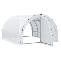 Outsunny Gewächshaus Tunnel Garten 12 m² Bodenfläche 4L x 3B x 2H m Verstärktes Stahlrohr-Gestell 25 mm Doppeltür mit Griffen Weiß   Aosom von Outsunny