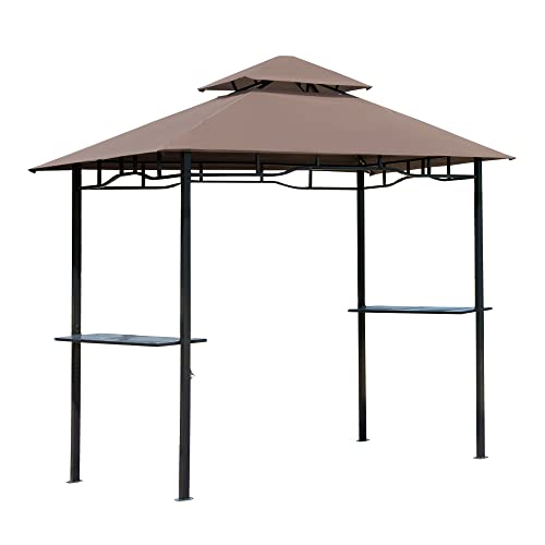 Outsunny Grillpavillon Gartenzelt Grill Pavillon Balkonpavillon mit Ablagen Flammhemmendes Doppeldach Kaffeebraun 245 x 148 x 252 cm von Outsunny