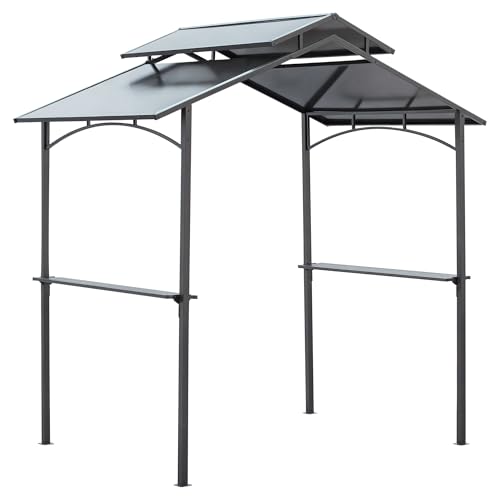 Outsunny Grillpavillon mit Flammschutzdach BBQ-Pavillon mit 2 Ablagen 2,5 x 1,5m Stahl PC Schwarz+Braun von Outsunny