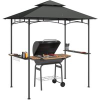 Grillpavillon mit led 240 x 150 x 258 cm wasserabweisend flammhemmend Gartenpavillon mit Doppelschichtdach, Seitenregalen, Gartenlauben mit Grillpavillon mit led 240 x 150 x 258 cm wasserabweisend flammhemmend Gartenpavillon mit Doppelschichtdach, Seitenregalen, Gartenlauben mit von Outsunny