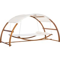 Outsunny Hängematte mit Holz Gestell und Sonnendach Hammock mit 2 Kopfkissen Stabhängematte Outdoor Indoor Cremeweiß+Natur 322 x 160 x 173 cm von Outsunny