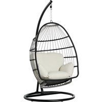 Outsunny Hängesessel Hängekorb mit Gestell Hängeschaukel Hängestuhl mit Kissen Korb faltbar Metall Schwarz+Cremeweiß 101 x 101 x 188 cm   Aosom von Outsunny